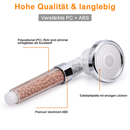 Premium shower head and handheld shower with ion filter, water-saving and with adjustable water pressure