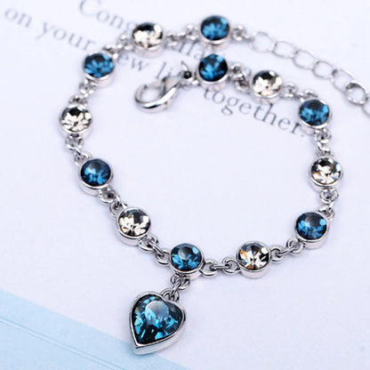 Captivating Ocean Heart Crystal Bracelet with Radiant Blue Heart Pendant