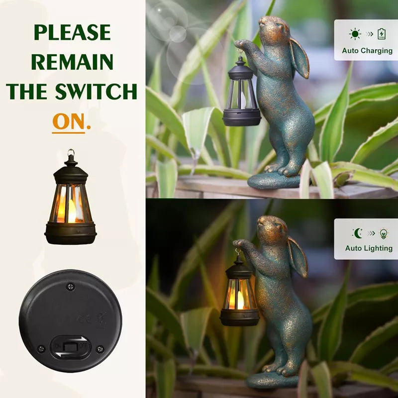 Skanto Statues Rabbit with Solar Lamps Outdoor Light Rabbit Figurines Decorations