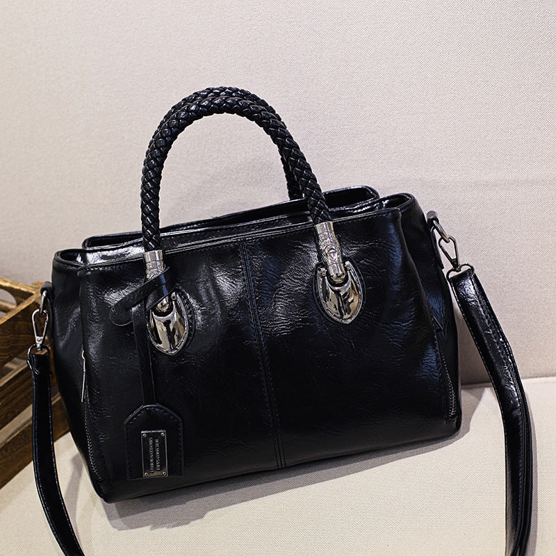 New handbags made of Boston oil wax leather, large soft leather tote bag