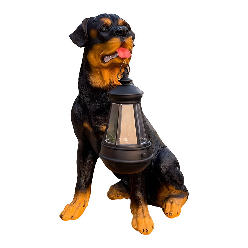 Resin Dog with Lantern Landscape Decor Solar Outdoor Lights | Kalsten