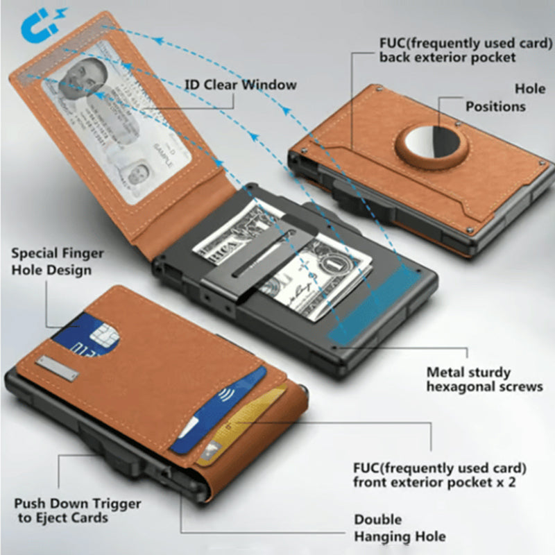 BowLift | Men's Business Style PU Leather Card Slots for AirTag