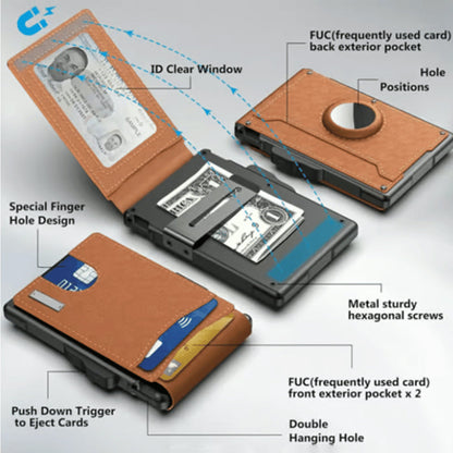 BowLift | Men's Business Style PU Leather Card Slots for AirTag