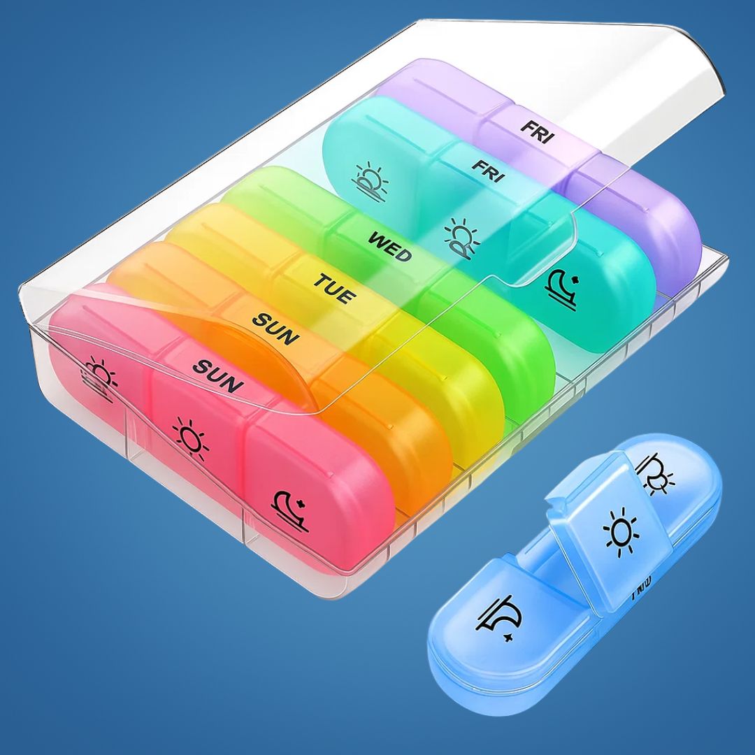 MediTrack | Weekly Pill Organizer – Improves Medication Adherence - Easy‑Open Large Compartments – BPA‑Free Durable – Travel & Seniors Bowlift