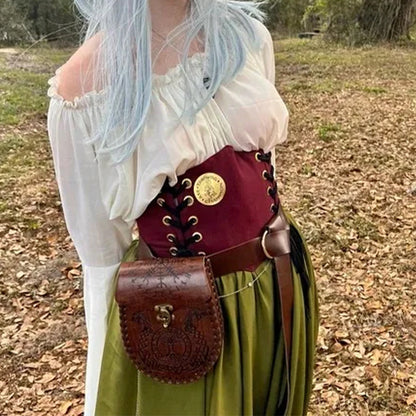medieval Nordic embossed leather belt pouch