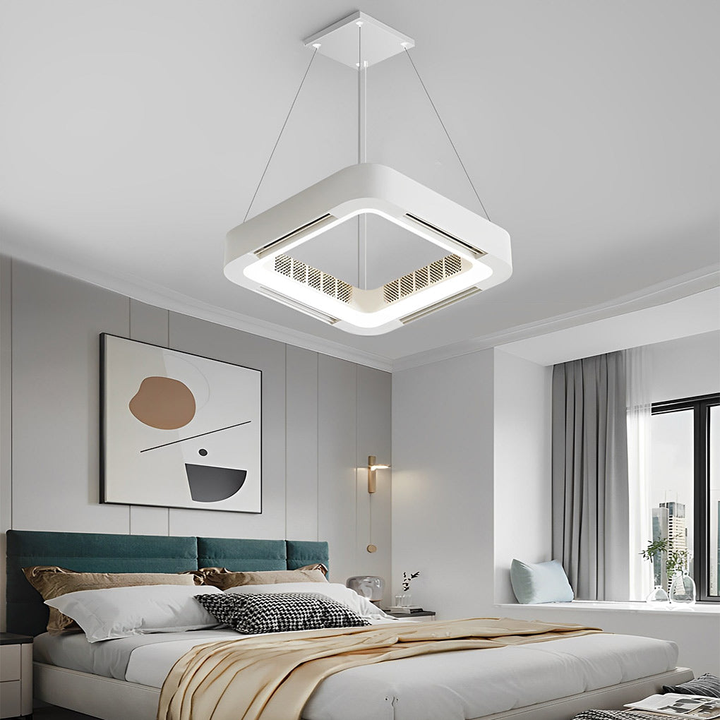 Skanto | Modern bladeless ceiling fan with LED lighting and chandelier