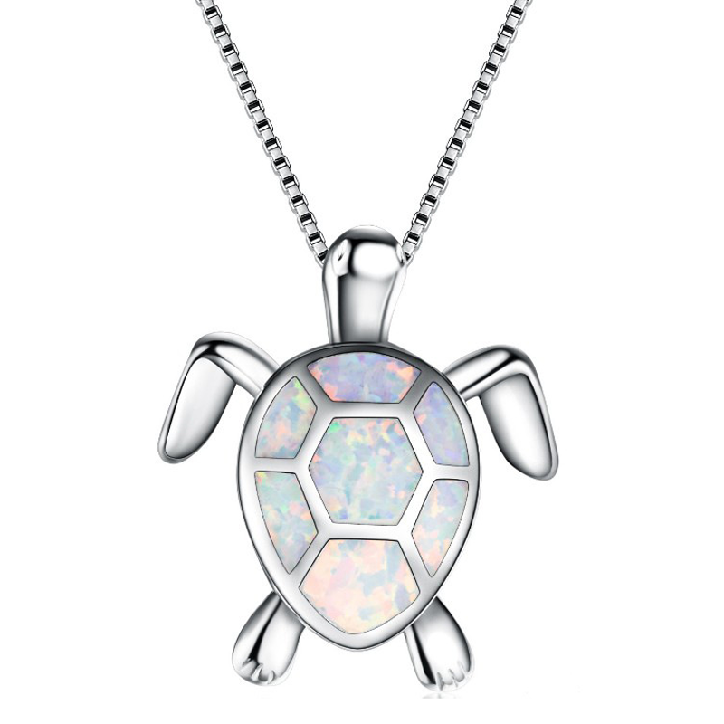 Blue opal necklace with sea turtle