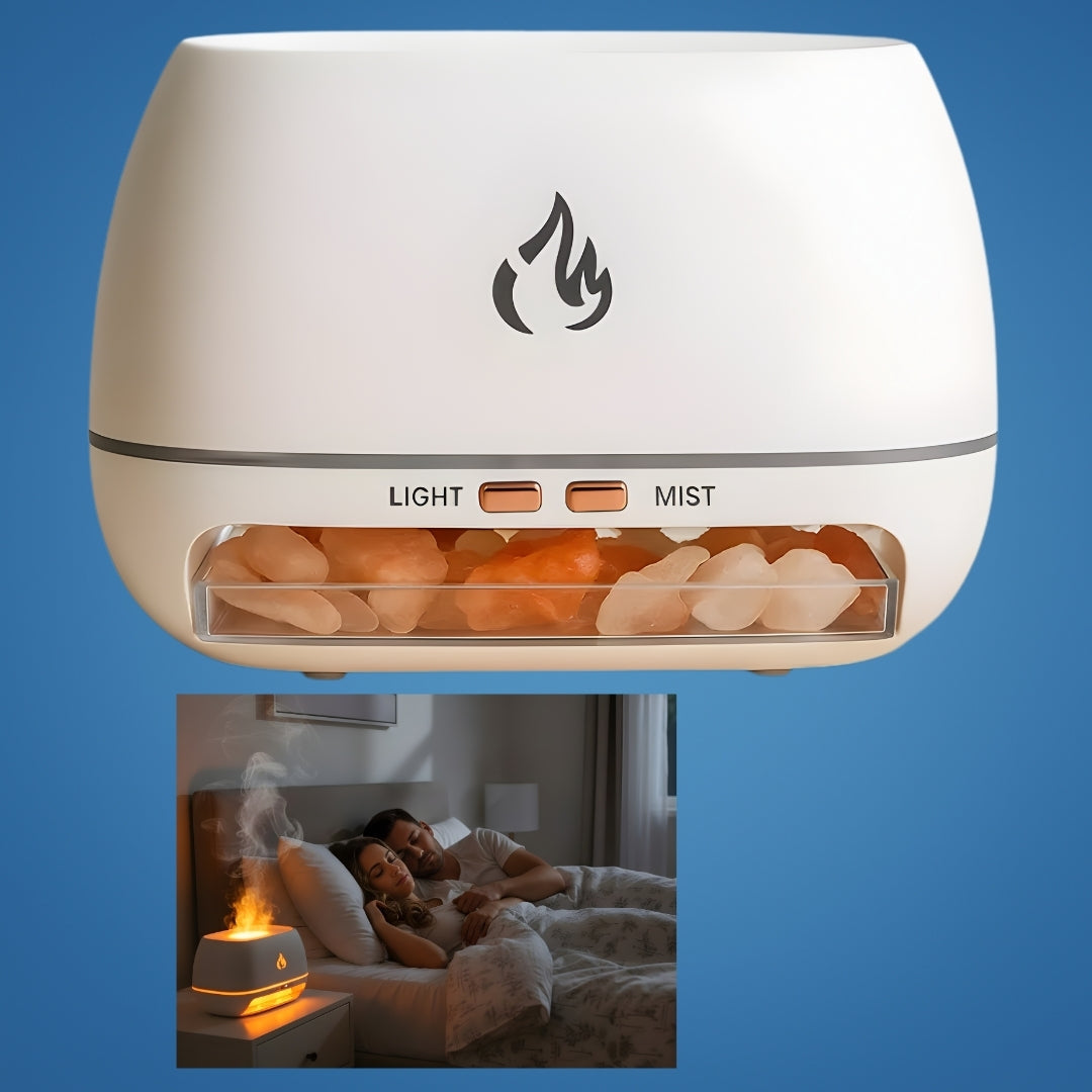 Soothes dry air and aids sleep – Himalayan salt crystal, quiet mist, and calming home environment wellness bowl