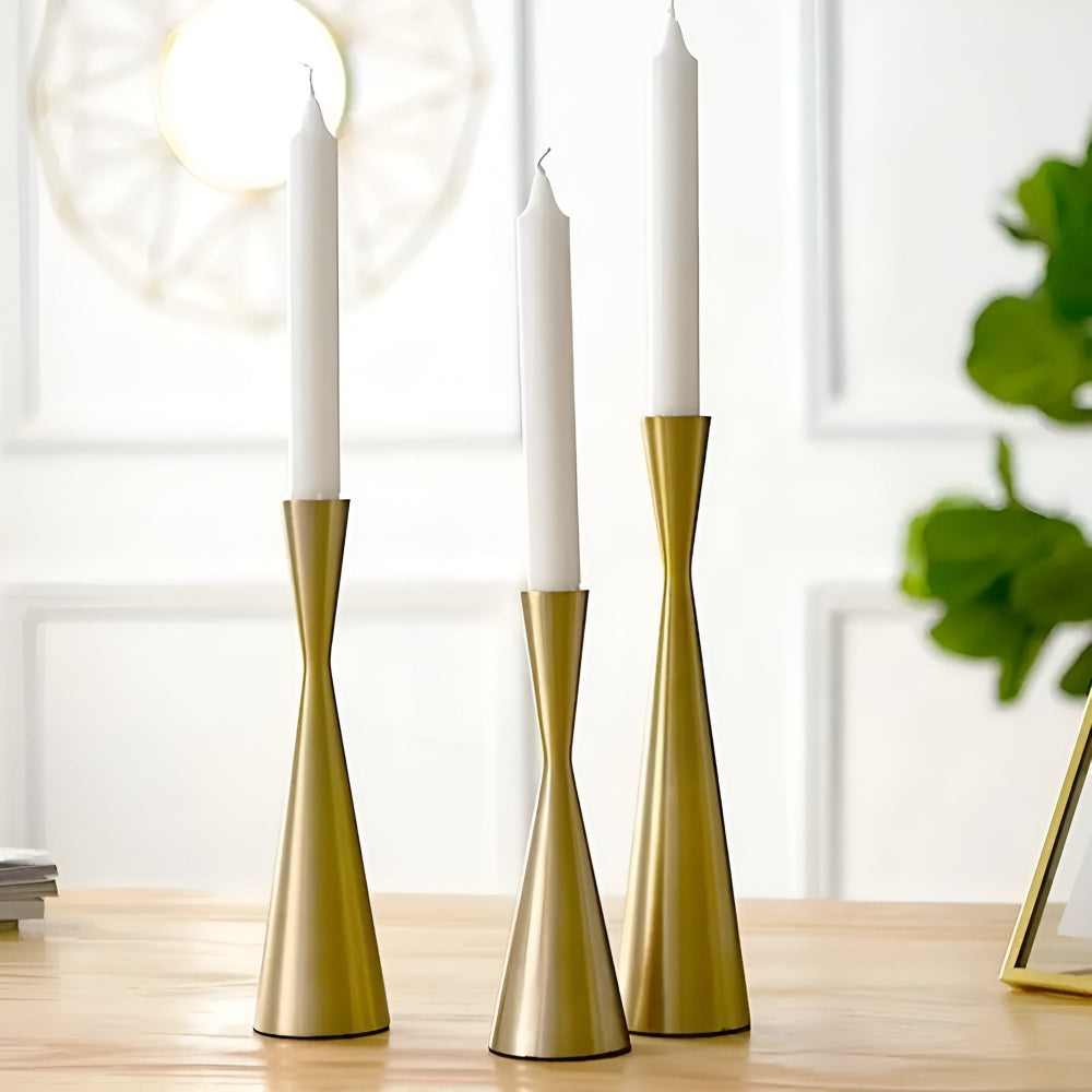 BowLift | Sleek Nordic Brass Waist Candlestick| 3pcs Set