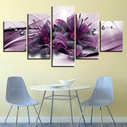Profound Purple Lilies 5 Piece - Canvas Wall Art Painting | Bowlift