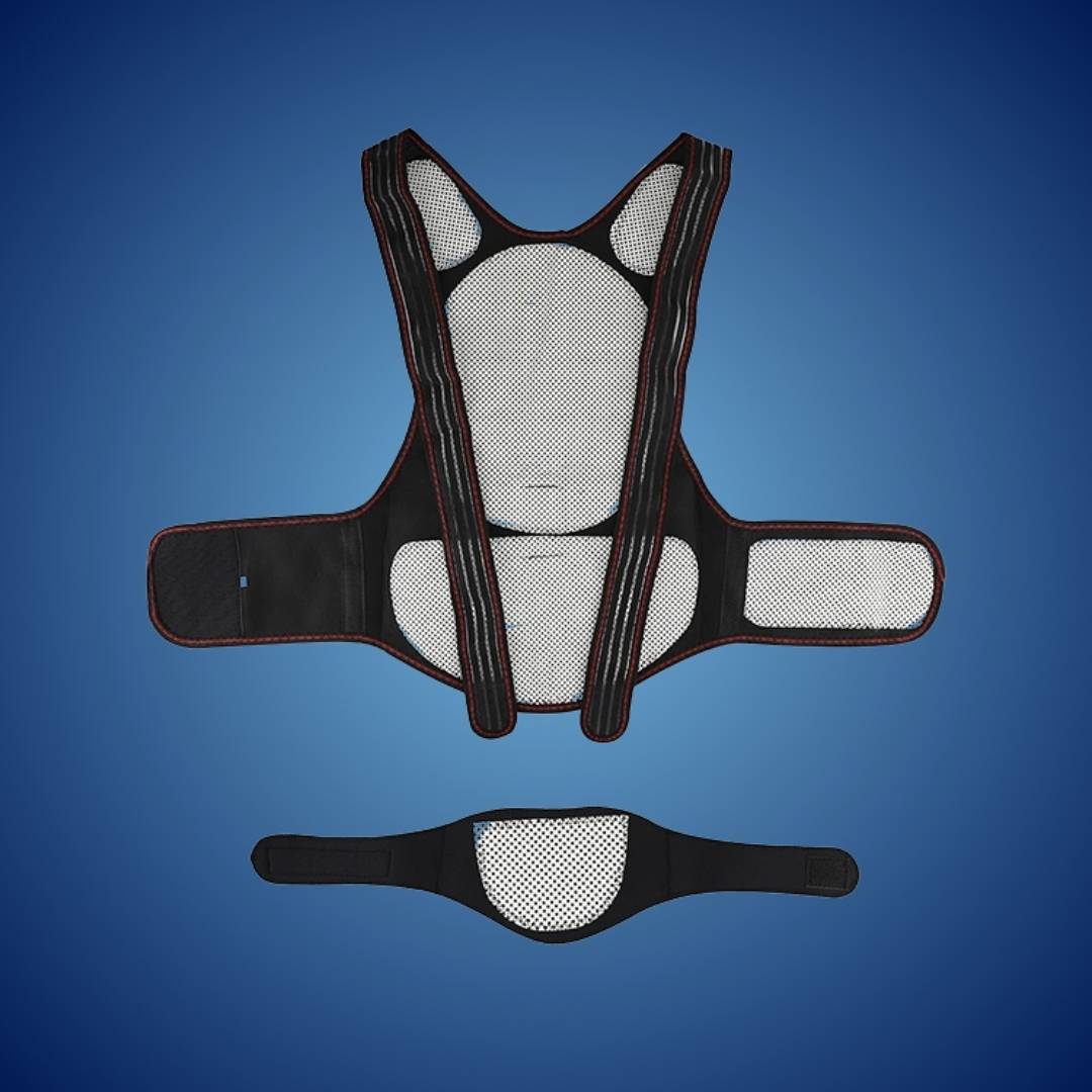 MagniTherm Self-Heating Back Brace | Adjustable Heated Posture Corrector - Back Pain Relief - Posture Improvement Skanto