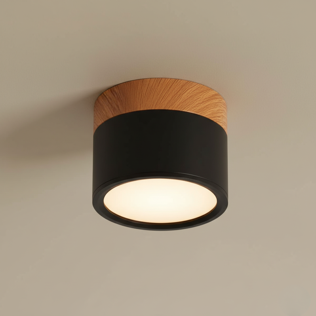 Button Wood-Accent Flush Mount