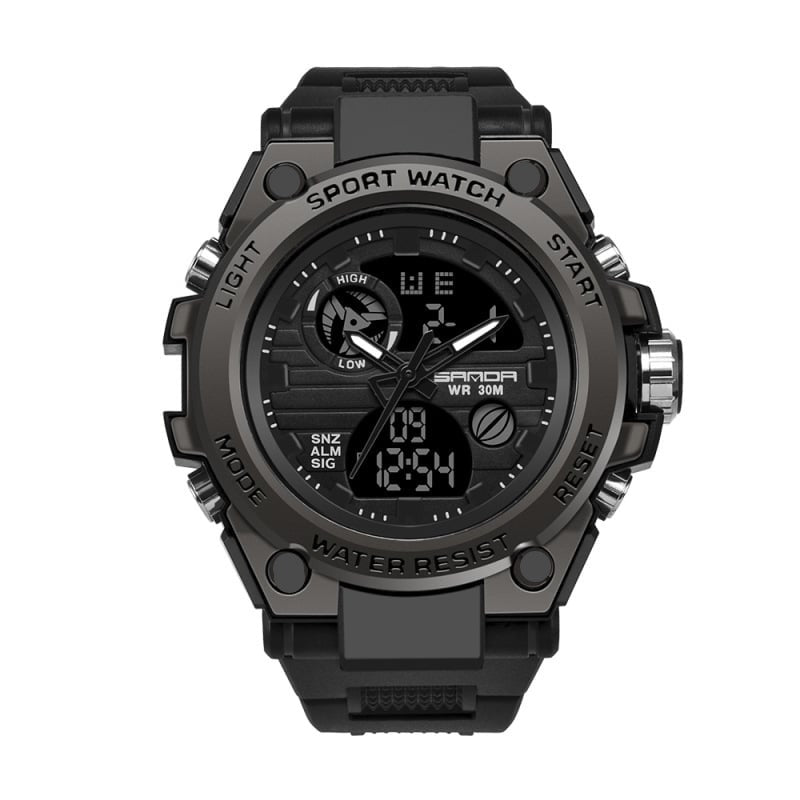 Sporty men's wristwatch with dual display mode, multifunctional, waterproof and luminous