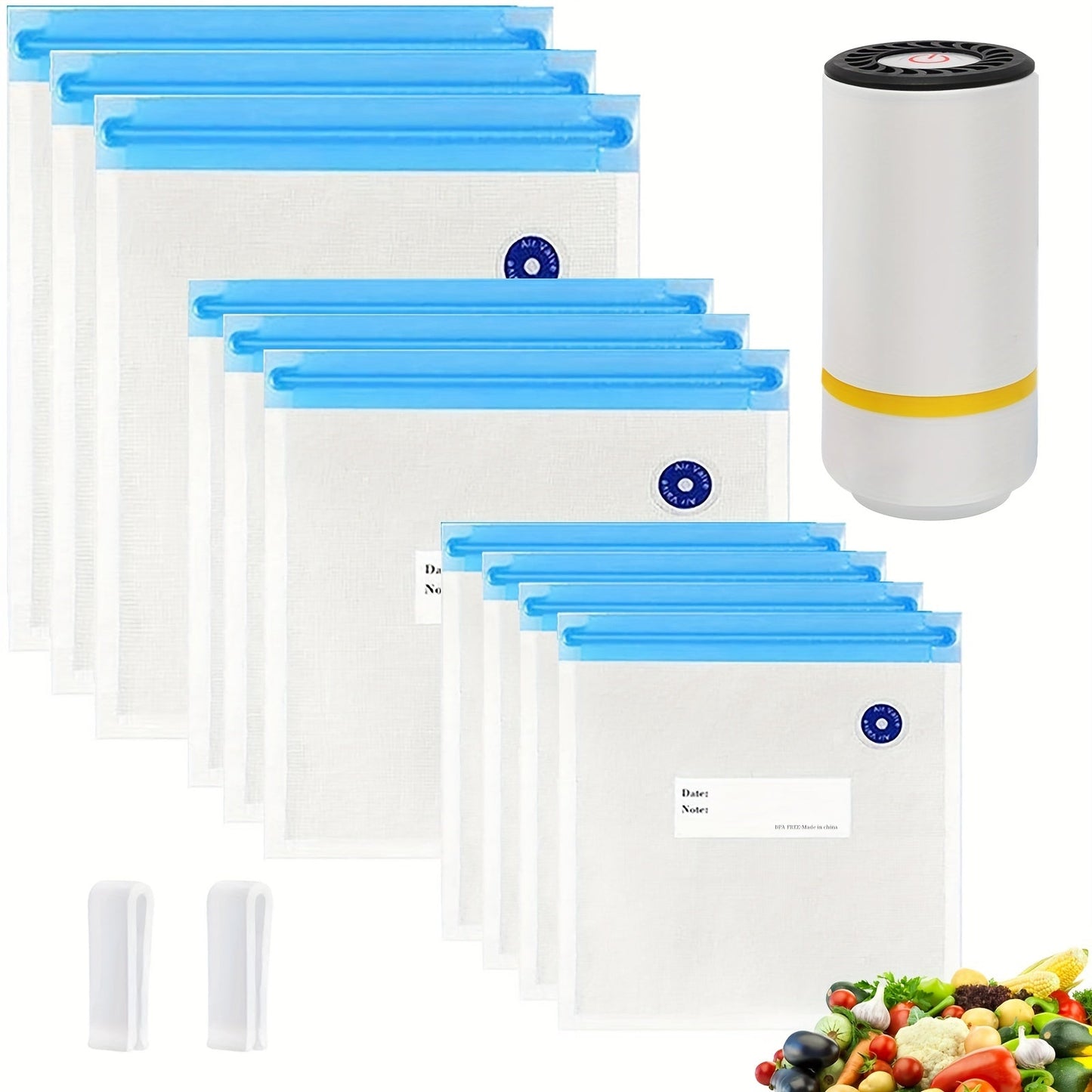 Skanto | Handheld Electric Vacuum Sealer with Vacuum Storage Bags - Includes 3 Sizes (4x8,5", 3x11", 3x13,5"), Vacuum Seal Zipper Bags, and Electric Pump