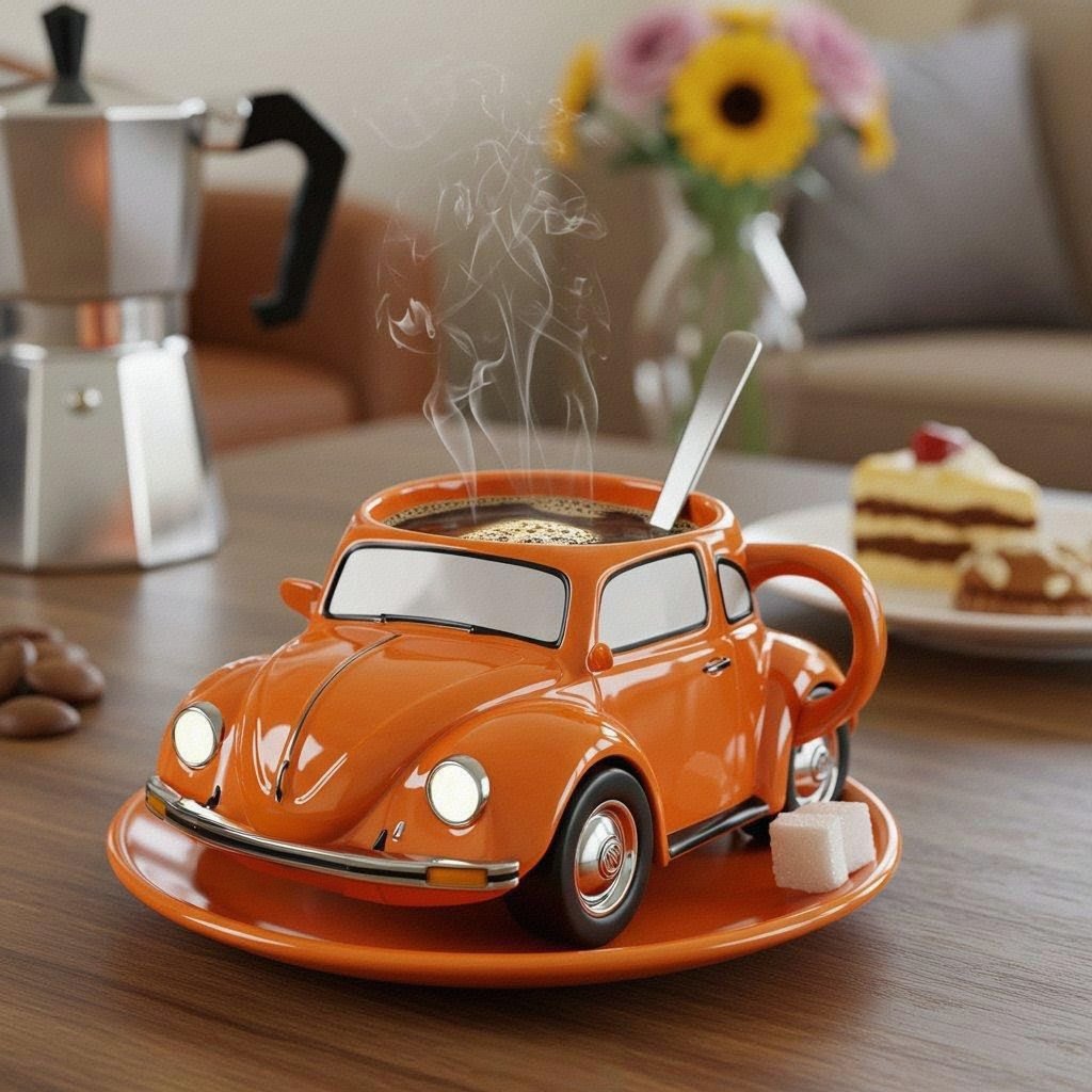 Skanto | RetroCar Ceramic Coffee Cup – Unique 3D Design for Coffee & Tea