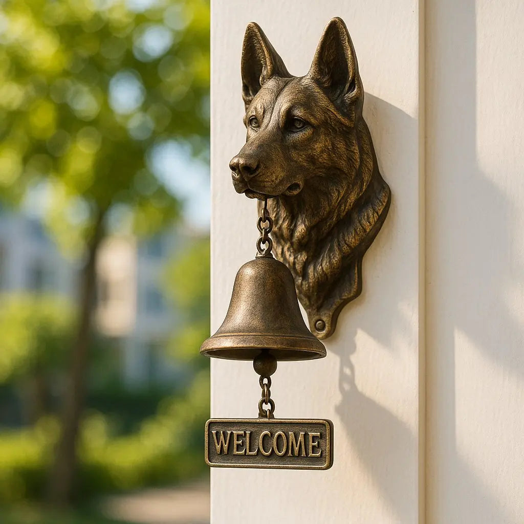 BowLift | Welcome Bell Shepherd Bronze – Elegant Wall Bell with German Shepherd Design