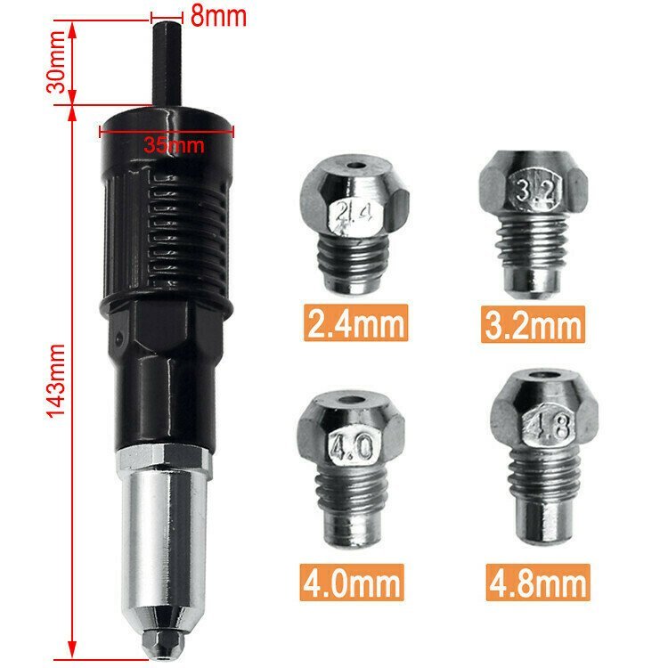 Skanto | Professional Rivet Gun Adapter Set with 4 Different Matching Nozzle Bolts