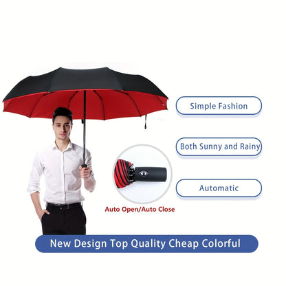 Skanto | Windproof Travel Automatic Umbrella - Robust 10-Rib Frame, Automatic, Extra Large Foldable Design with UV Protection, Dual Use for Sunny and Rainy Weather