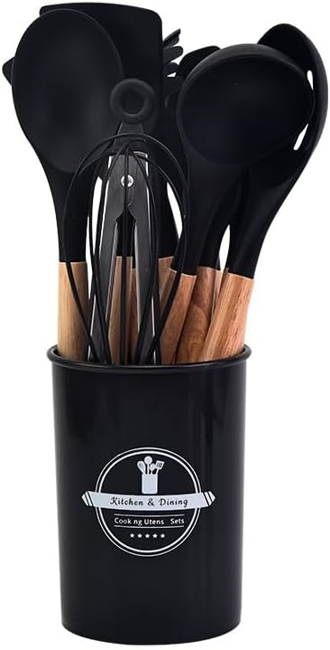 Skanto | Silicone Kitchen Utensil Set | Nonstick Safe | Wooden Handle | Heat Resistant