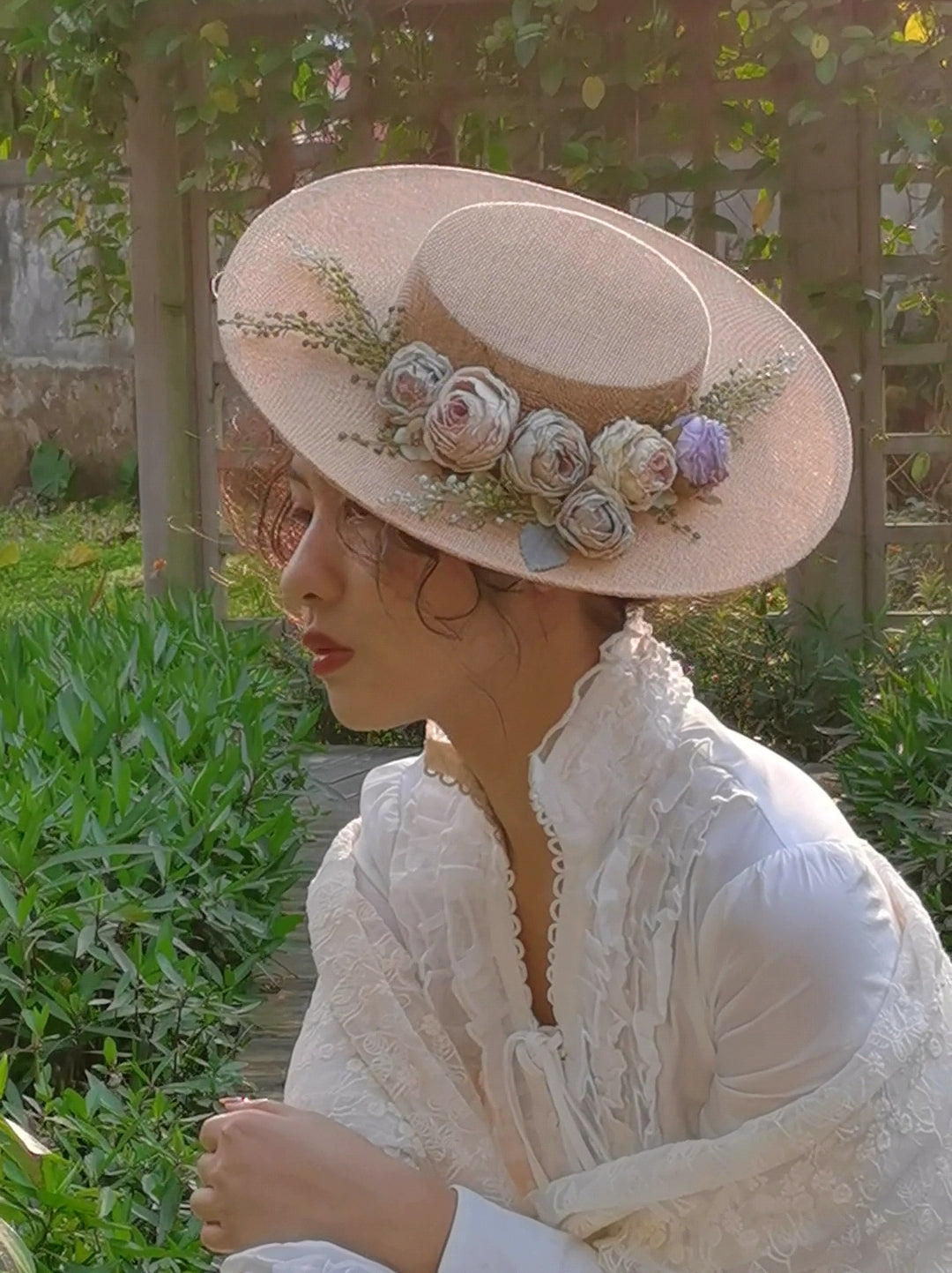 Skanto | Handmade French Hat, Retro and Elegant Hollow Flower Woodland Style Flat Hat