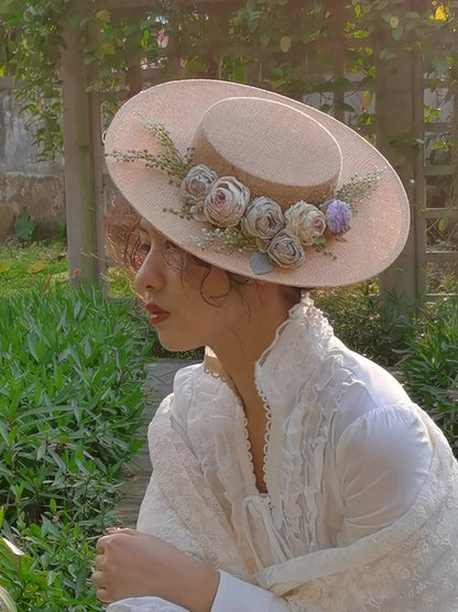 Skanto | Handmade French Hat, Retro and Elegant Hollow Flower Woodland Style Flat Hat