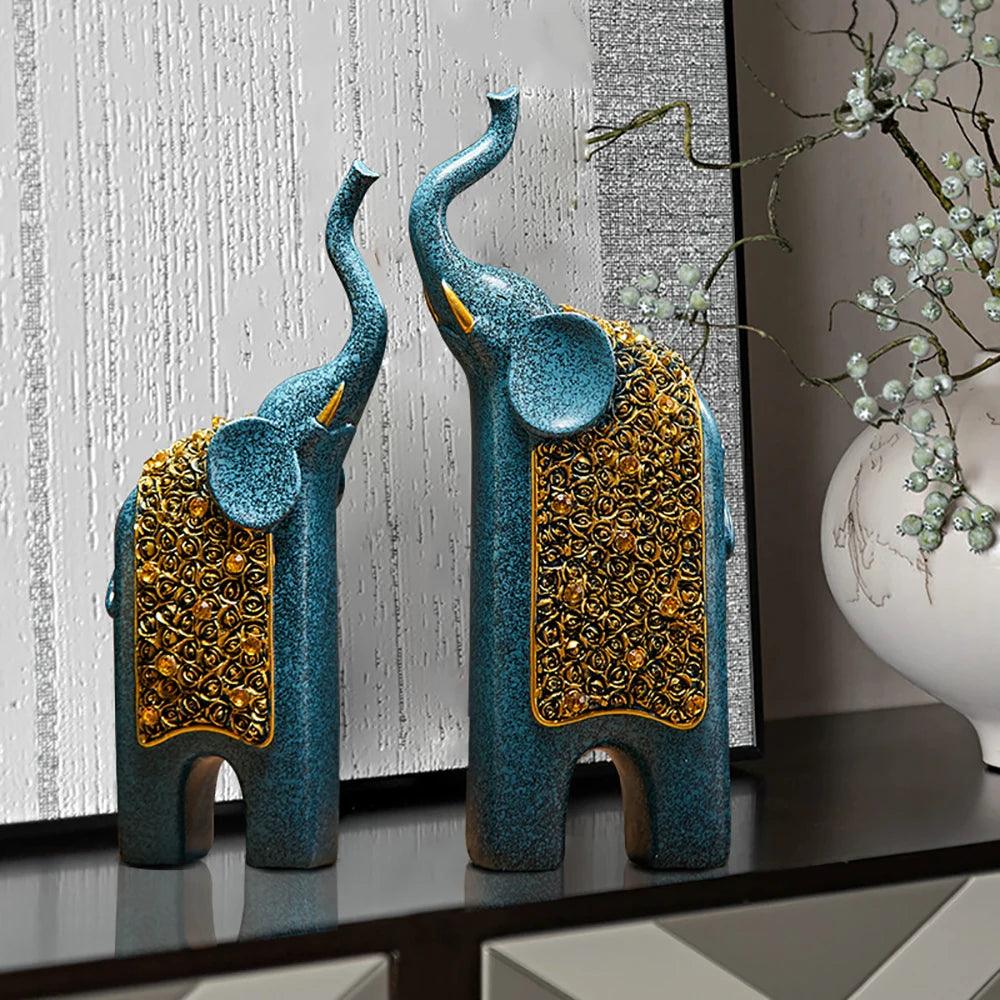 BowLift | Decorative Figures Elephants Set of 2 | Retro Design | Resin | 13x8x30 cm