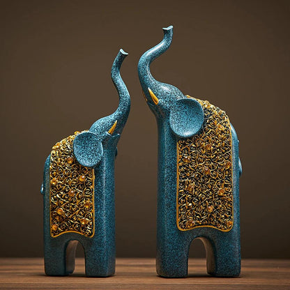 BowLift | Decorative Figures Elephants Set of 2 | Retro Design | Resin | 13x8x30 cm