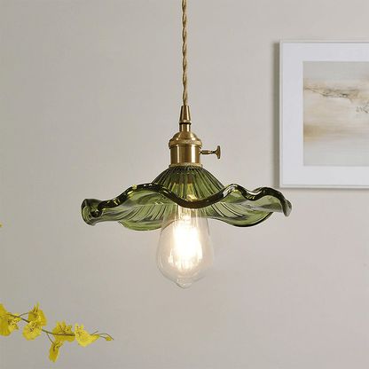 Skanto | Elegant Hibiscus Flower Pendant Lamp – Glass & Brass Hanging Lamp
