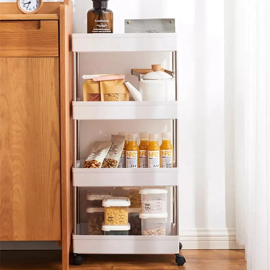 4-Tier Slim Storage Cart Kitchen Bathroom Mobile Shelf with Rolling Wheels Karnz