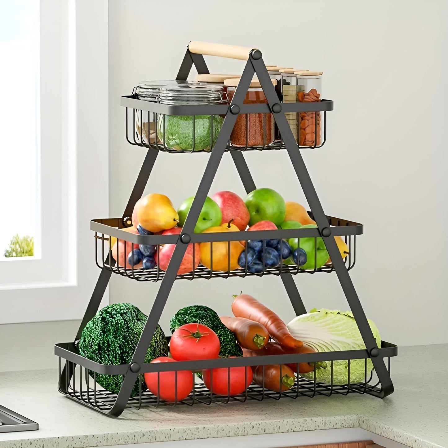 3-tiered fruit basket made of metal – space-saving and decorative | Ideal for kitchen & dining taBowlifte | Bowlift