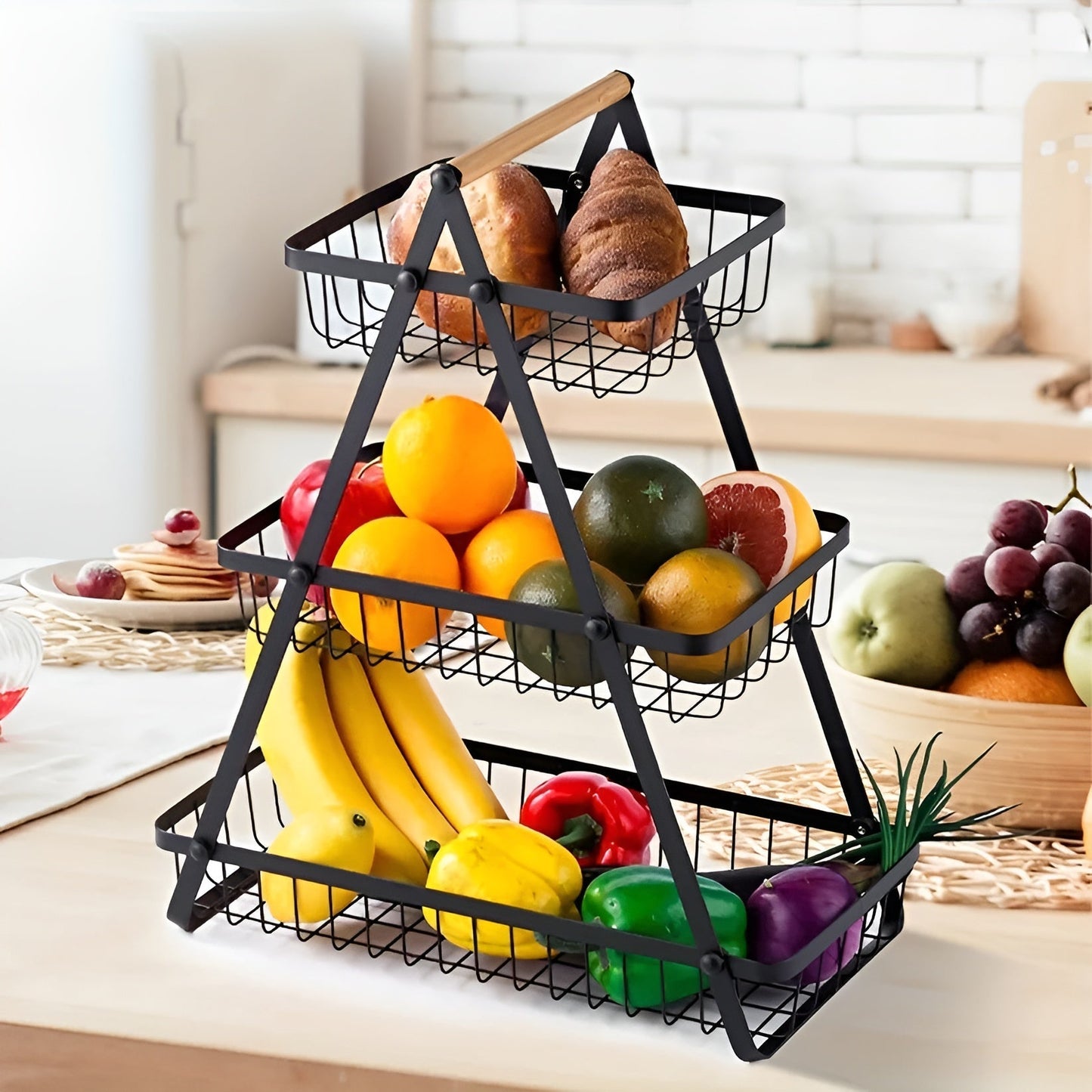 3-tiered fruit basket made of metal – space-saving and decorative | Ideal for kitchen & dining taBowlifte | Bowlift