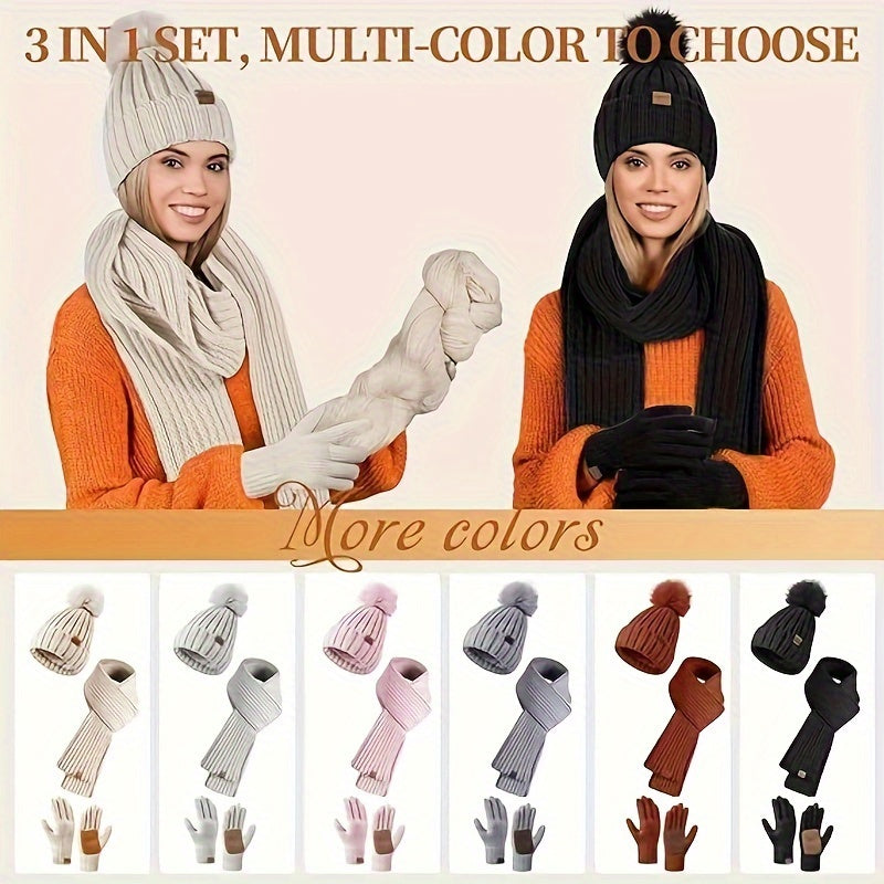 Skanto | WinterWarm 3-in-1 Set – Hat, Scarf, and Touchscreen Gloves