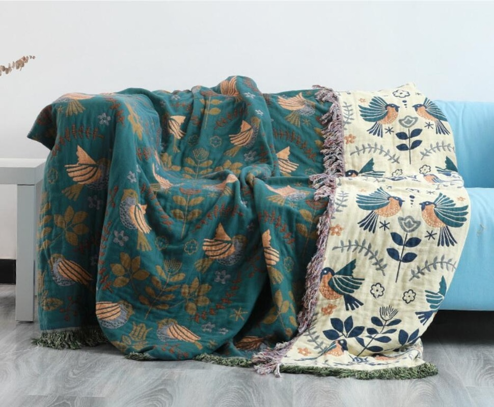 Premium Reversible Scandinavian Bird Throw Blanket - Extra Soft Bowlift