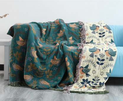 Premium Reversible Scandinavian Bird Throw Blanket - Extra Soft Bowlift