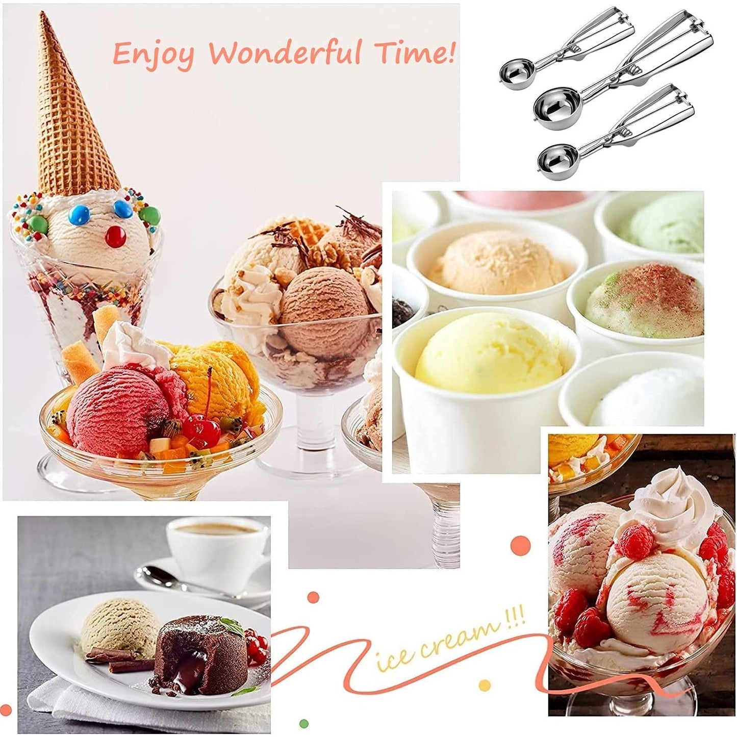 Skanto | 3-Piece Set: Stainless Steel Cookie Scooper with Trigger