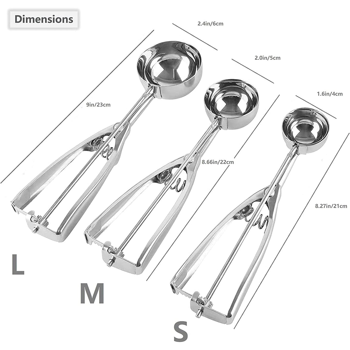Skanto | 3-Piece Set: Stainless Steel Cookie Scooper with Trigger
