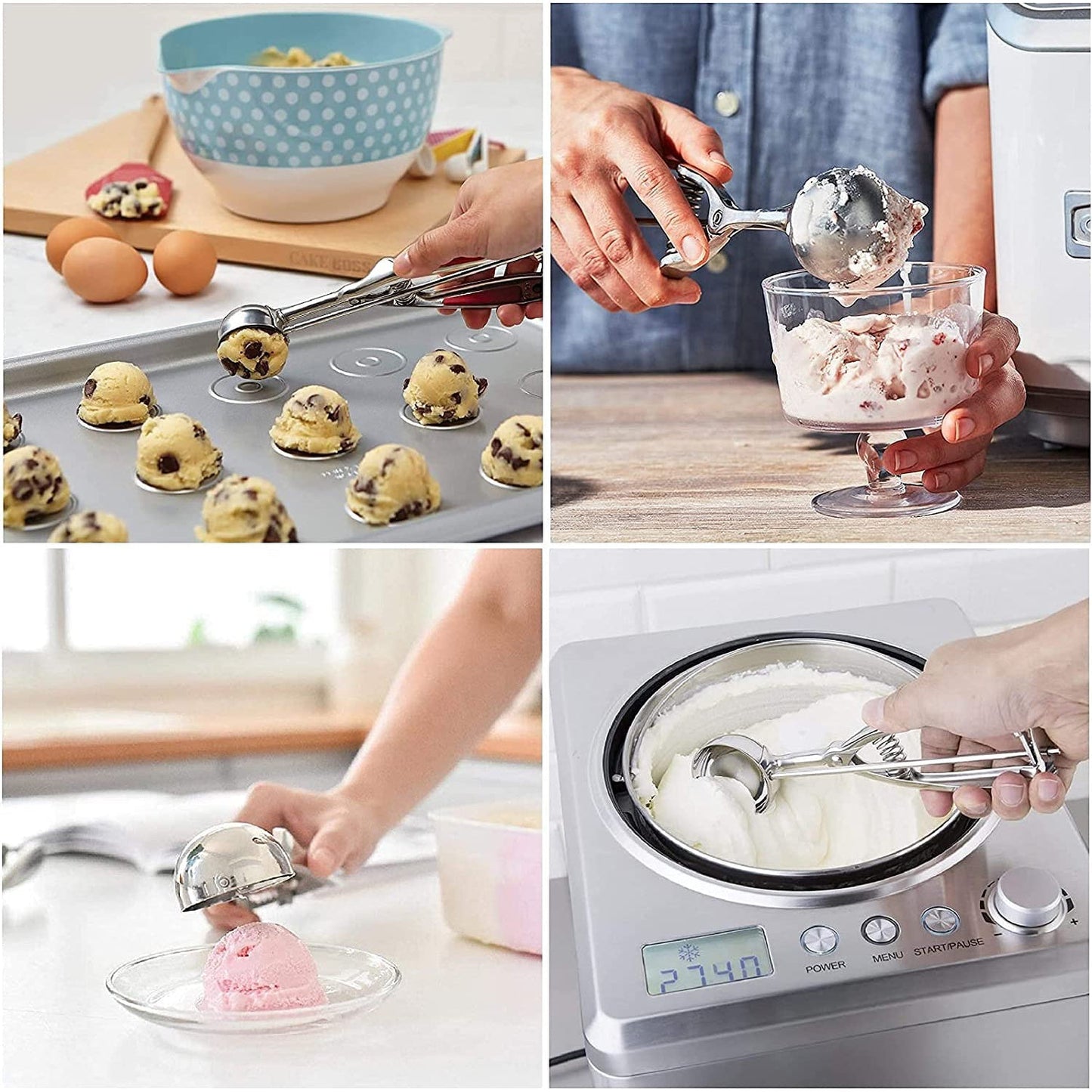 Skanto | 3-Piece Set: Stainless Steel Cookie Scooper with Trigger