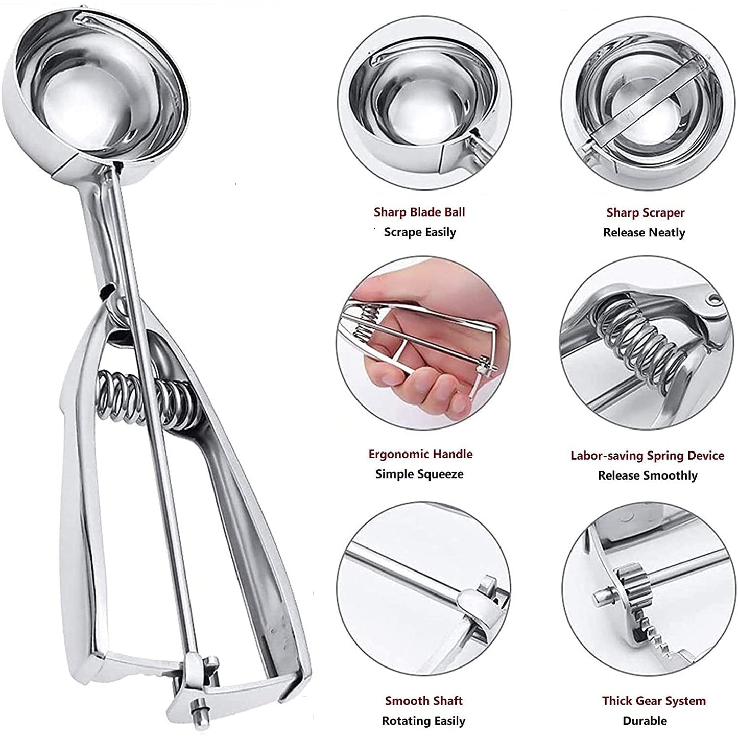 Skanto | 3-Piece Set: Stainless Steel Cookie Scooper with Trigger