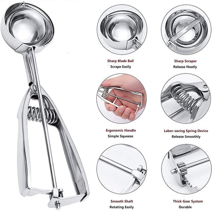 Skanto | 3-Piece Set: Stainless Steel Cookie Scooper with Trigger