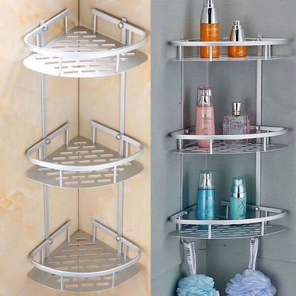 3 Tier Aluminum Bathroom Corner Shelf – Silver Bowlift