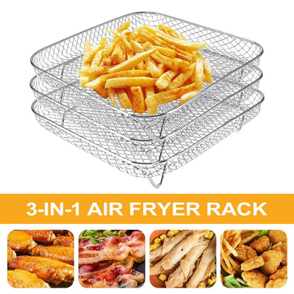 3-Tier Stainless Steel Air Fryer Rack Universal Stackable Accessory | Bowlift