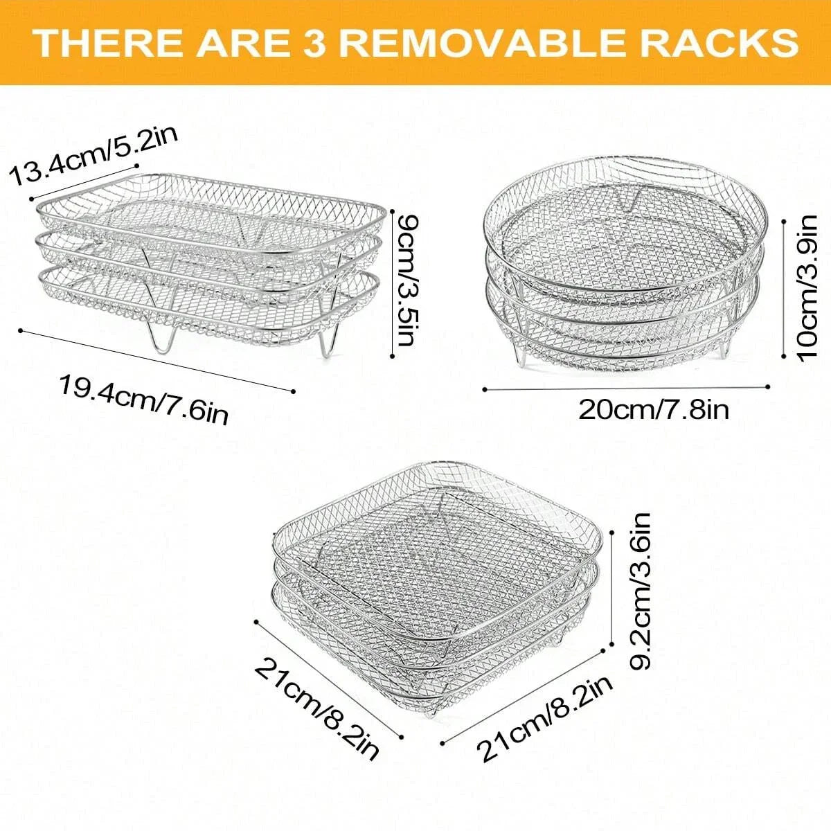 3-Tier Stainless Steel Air Fryer Rack Universal Stackable Accessory | Bowlift