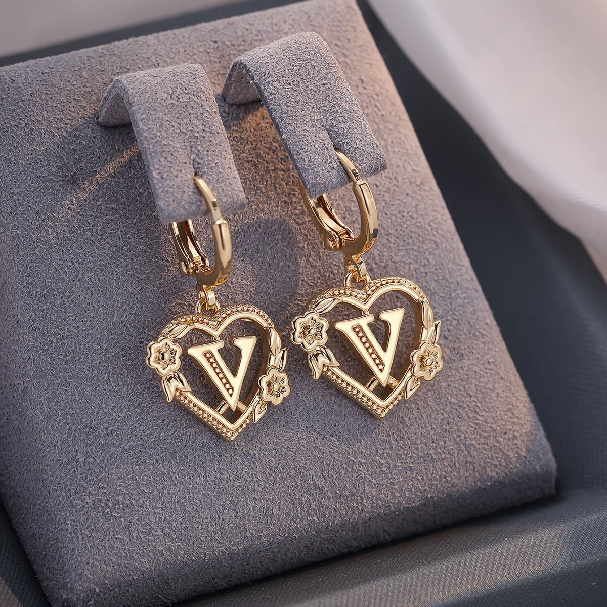BowLift | Dainty Initial Letter Heart Hoop Earrings