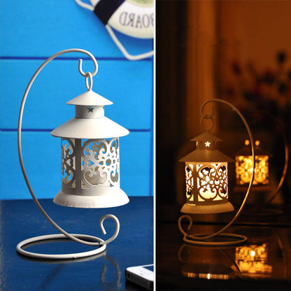 Decorative Filigree Hanging Tealight Lantern with Curved Metal Stand Set Acalora
