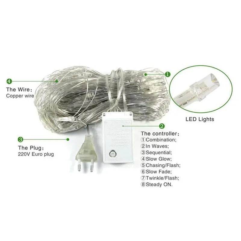 Skanto | Christmas LED Lights Outdoor Waterproof Fishtnet Lights Full of Stars Coated Holiday Lights Wedding Inn Decorative Lights