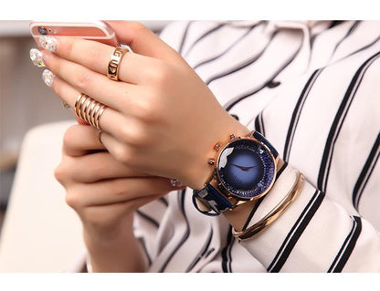 Skanto | Midnight Blue Luxury Diamond (Synthetic) Genuine Leather Women's Watch