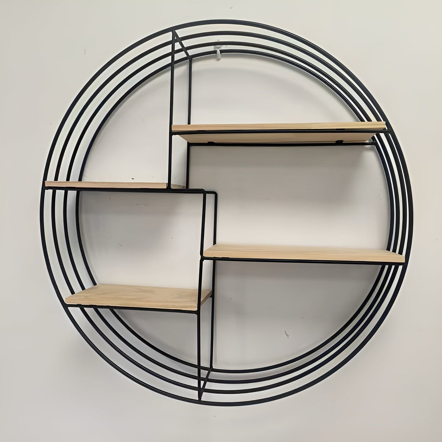 Round Wall Shelf with 4 Levels – Retro Design made of Wood & Metal | Decorative Hanging Shelf for Living Room, Bathroom & Bedroom | Bowlift