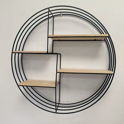 Round Wall Shelf with 4 Levels – Retro Design made of Wood & Metal | Decorative Hanging Shelf for Living Room, Bathroom & Bedroom | Bowlift