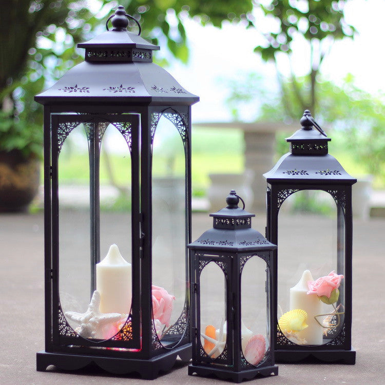 Antique-Style Metal and Glass Lantern Trio with Hinged Door and Carry Ring Acalora