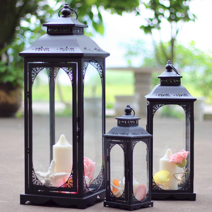 Antique-Style Metal and Glass Lantern Trio with Hinged Door and Carry Ring Acalora